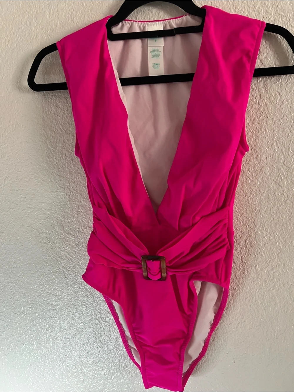 Swim Solutions Hot Pink V-Neck One-Piece with Buckle Waist - Picture 2 of 5